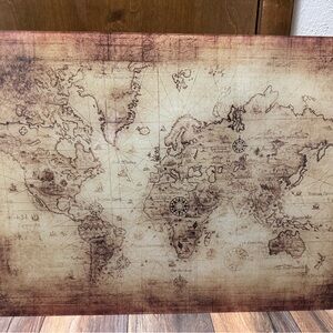 Vintage World Map Wall Art in Brown